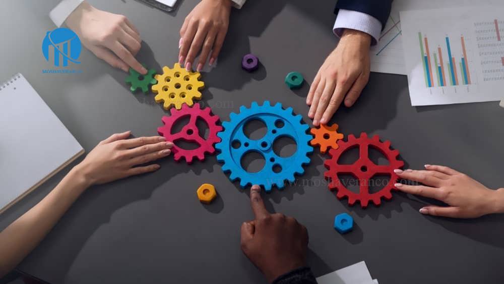 تیم کسب و کار با چرخ دندنه ها با مفهوم همکاری و مشارکت