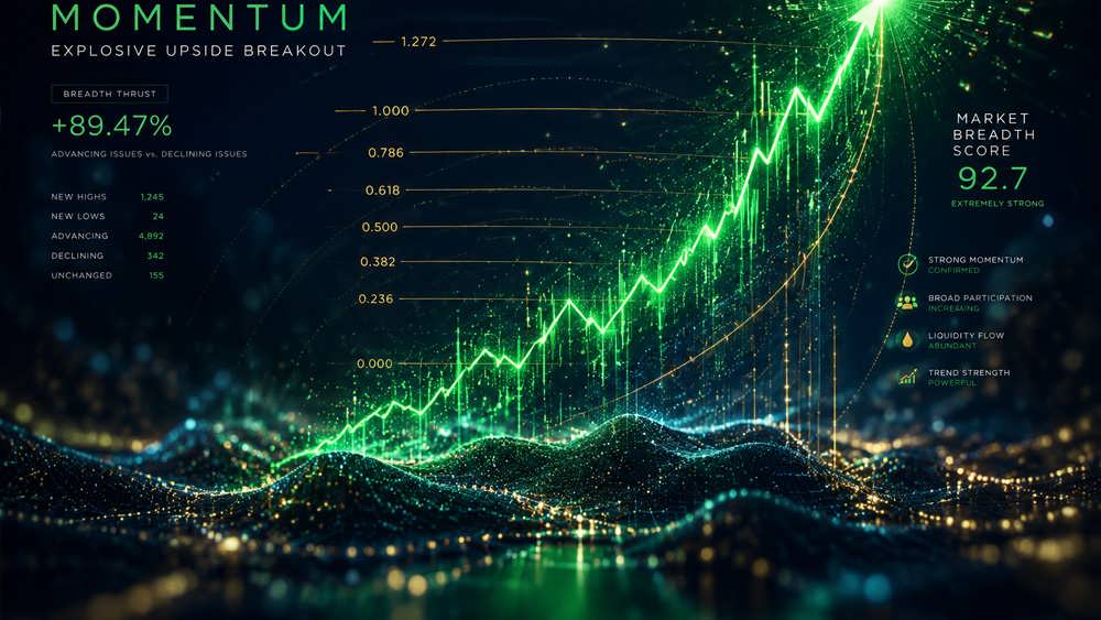 نمودار مفهومی شاخص رانش وسعت بازار نشاندهنده شتاب صعودی در سهام